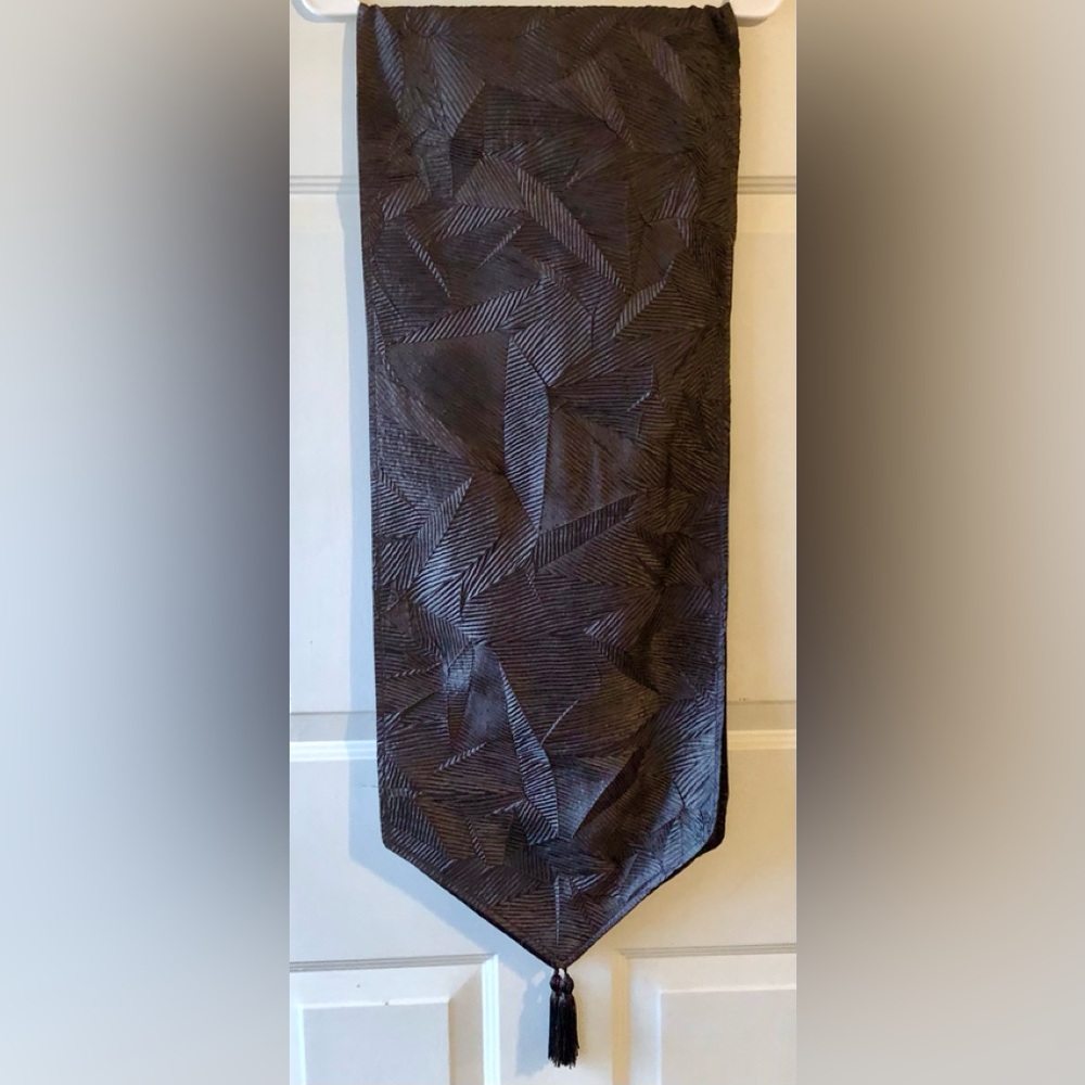 Mocha Brown Pleated Abstract Pattern Table Runner or Dresser Scarf with Tassels